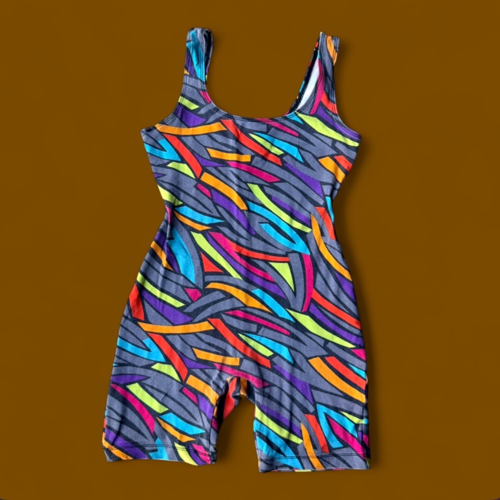 Vintage Shape Colorful Abstract Print Tank Romper